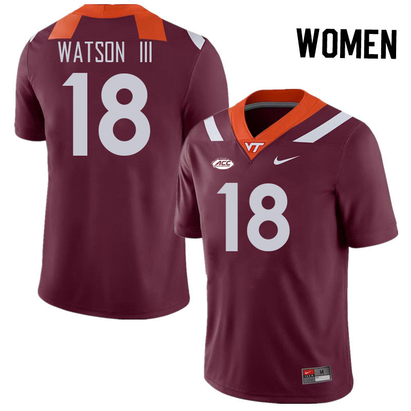 Women #18 William Watson III Virginia Tech Hokies College Football Jerseys Stitched Sale-Maroon
